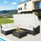 Gray Rattan Patio Set 4-Piece Steel Frame Loveseat Single Sofas Coffee Table